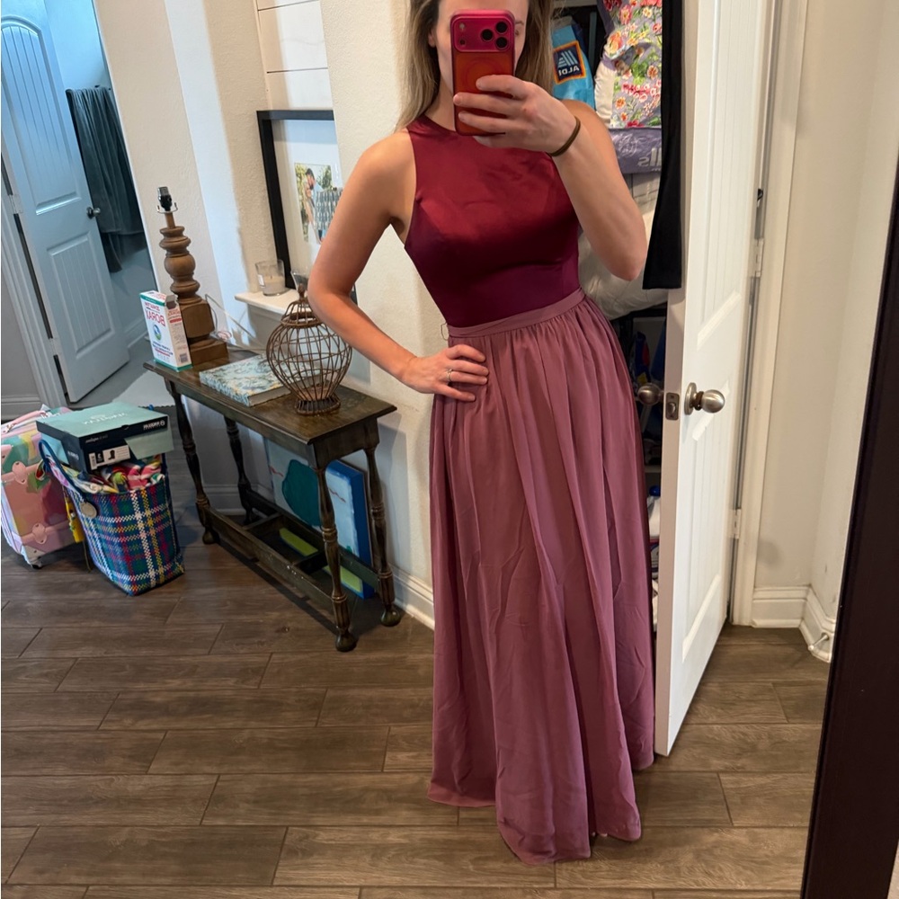 Bari Jay Two-Tone Mauve and Plum Maxi Dress - Picture 4 of 7